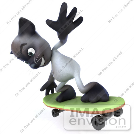 #43334 Royalty-Free (RF) Clipart Illustration of a 3d Siamese Cat Mascot Skateboarding - Pose 5 by Julos