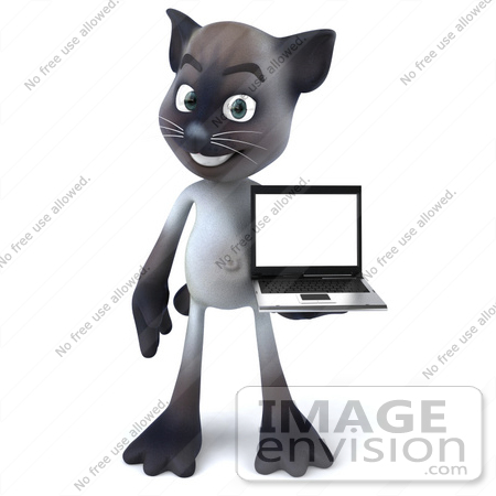 #43342 Royalty-Free (RF) Clipart Illustration of a 3d Siamese Cat Mascot Holding A Laptop - Pose 1 by Julos