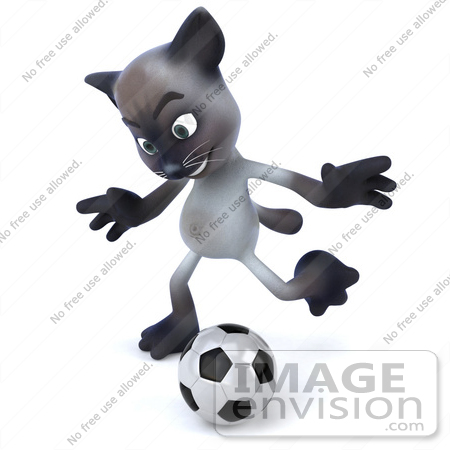 #43351 Royalty-Free (RF) Clipart Illustration of a 3d Siamese Cat Mascot Playing Soccer - Pose 4 by Julos