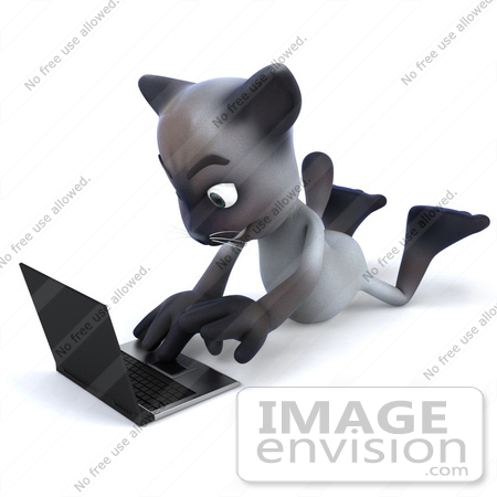 #43361 Royalty-Free (RF) Clipart Illustration of a 3d Siamese Cat Mascot Laying On His Belly And Using A Laptop - Pose 2 by Julos