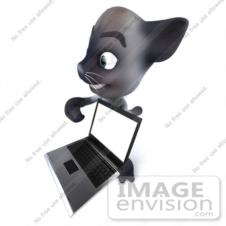 #43370 Royalty-Free (RF) Clipart Illustration of a 3d Siamese Cat Mascot Holding A Laptop - Pose 5 by Julos