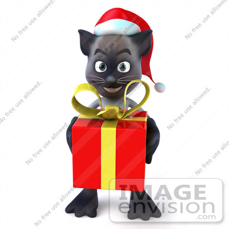 #43374 Royalty-Free (RF) Clipart Illustration of a 3d Siamese Cat Mascot In A Santa Hat, Carrying A Gift - Pose 3 by Julos