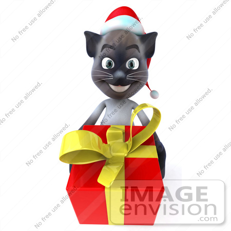 #43377 Royalty-Free (RF) Clipart Illustration of a 3d Siamese Cat Mascot In A Santa Hat, Carrying A Gift - Pose 2 by Julos