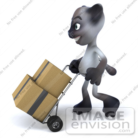 #43378 Royalty-Free (RF) Clipart Illustration of a 3d Siamese Cat Mascot Moving Boxes On A Dolly - Pose 1 by Julos