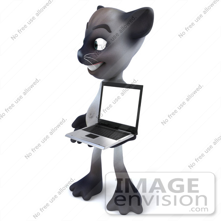 #43379 Royalty-Free (RF) Clipart Illustration of a 3d Siamese Cat Mascot Holding A Laptop - Pose 3 by Julos