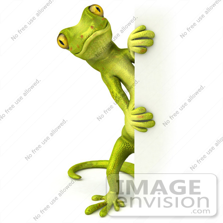 #43381 Royalty-Free (RF) Illustration of a 3d Green Gecko Mascot Looking Around A Blank Sign - Pose 2 by Julos