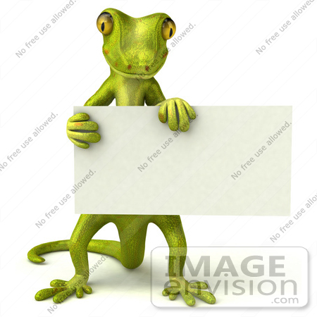 #43383 Royalty-Free (RF) Illustration of a 3d Green Gecko Mascot Holding A Blank Sign - Pose 2 by Julos