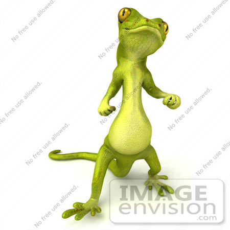 #43387 Royalty-Free (RF) Illustration of a 3d Green Gecko Mascot Standing And Looking Upwards by Julos