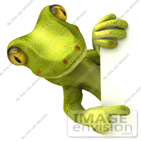 #43388 Royalty-Free (RF) Illustration of a 3d Green Gecko Mascot Looking Around And Pointing At A Blank Sign by Julos