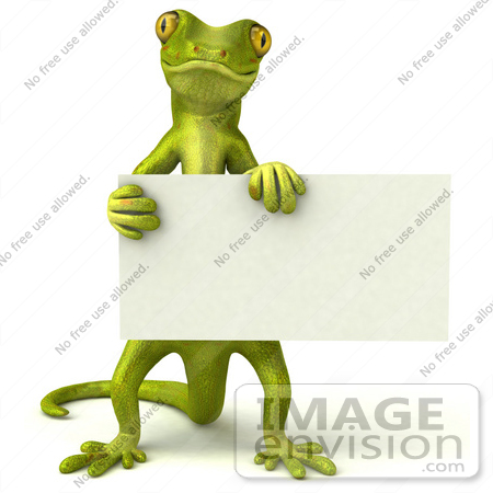 #43390 Royalty-Free (RF) Illustration of a 3d Green Gecko Mascot Holding A Blank Sign - Pose 1 by Julos