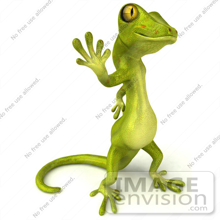 #43394 Royalty-Free (RF) Illustration of a 3d Green Gecko Mascot Standing And Waving - Version 3 by Julos