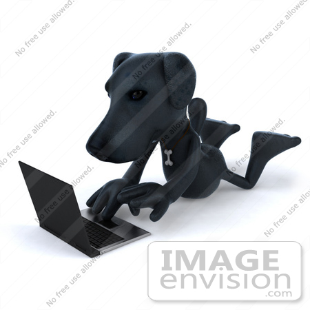 #43399 Royalty-Free (RF) Illustration of a 3d Black Lab Mascot With A Laptop - Version 2 by Julos