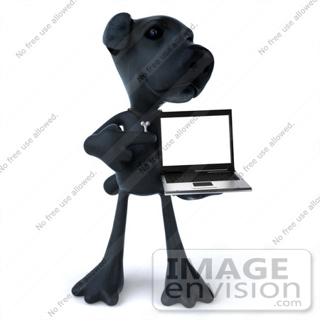 #43400 Royalty-Free (RF) Illustration of a 3d Black Lab Mascot With A Laptop - Version 4 by Julos