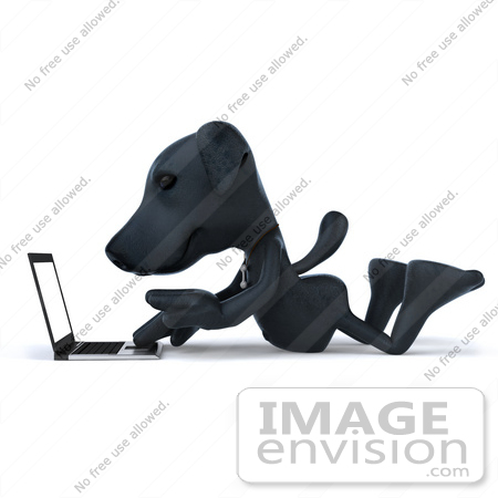 #43406 Royalty-Free (RF) Illustration of a 3d Black Lab Mascot With A Laptop - Version 1 by Julos