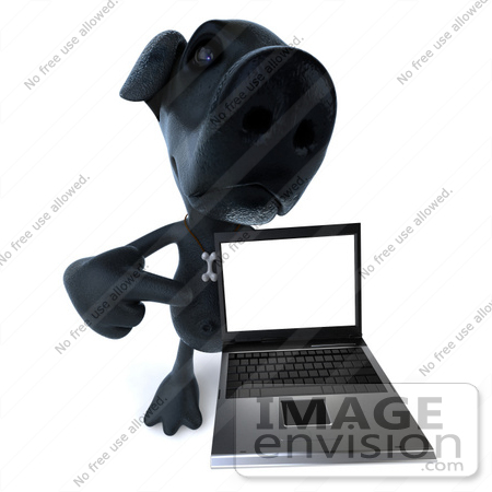 #43407 Royalty-Free (RF) Illustration of a 3d Black Lab Mascot With A Laptop - Version 6 by Julos