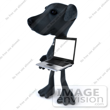 #43412 Royalty-Free (RF) Illustration of a 3d Black Lab Mascot With A Laptop - Version 5 by Julos