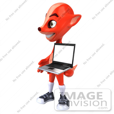 #43417 Royalty-Free (RF) Illustration of a 3d Red Fox Mascot Holding A Laptop - Pose 3 by Julos