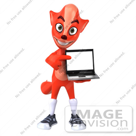 #43421 Royalty-Free (RF) Illustration of a 3d Red Fox Mascot Holding A Laptop - Pose 2 by Julos
