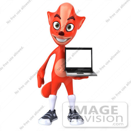 #43423 Royalty-Free (RF) Illustration of a 3d Red Fox Mascot Holding A Laptop - Pose 1 by Julos