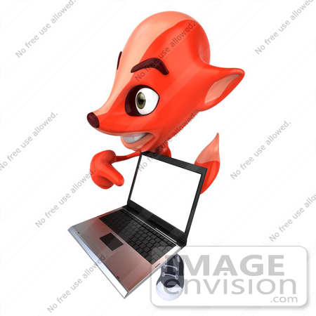 #43424 Royalty-Free (RF) Illustration of a 3d Red Fox Mascot Holding A Laptop - Pose 5 by Julos