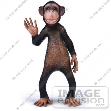 #43427 Royalty-Free (RF) Illustration of a 3d Chimpanzee Mascot Waving - Pose 1 by Julos
