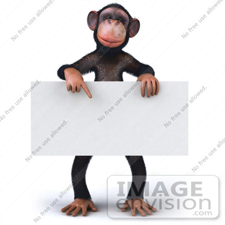 #43428 Royalty-Free (RF) Illustration of a 3d Chimpanzee Mascot Pointing To And Holding A Blank Sign by Julos