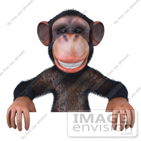 #43429 Royalty-Free (RF) Illustration of a 3d Chimpanzee Mascot Standing Behind And Holding Up A Sign by Julos