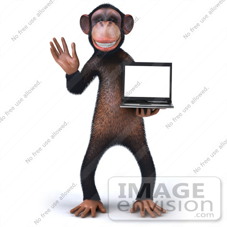 #43430 Royalty-Free (RF) Illustration of a 3d Chimpanzee Mascot Holding A Laptop - Version 1 by Julos
