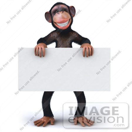 #43432 Royalty-Free (RF) Illustration of a 3d Chimpanzee Mascot Standing And Holding A Blank Sign by Julos