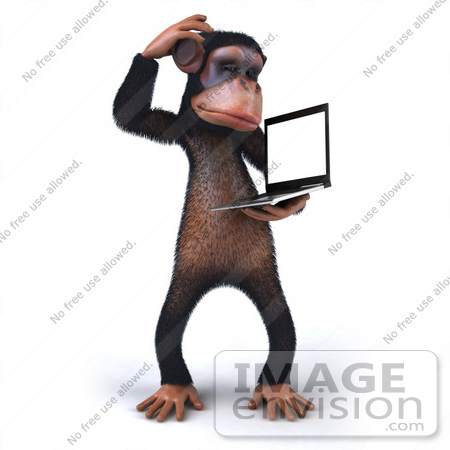 #43433 Royalty-Free (RF) Illustration of a 3d Chimpanzee Mascot Holding A Laptop - Version 6 by Julos