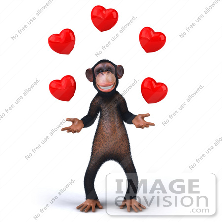 #43434 Royalty-Free (RF) Illustration of a 3d Chimpanzee Mascot Juggling Hearts - Version 1 by Julos
