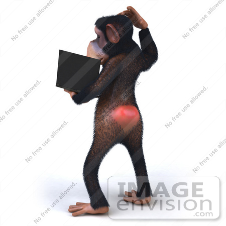 #43435 Royalty-Free (RF) Illustration of a 3d Chimpanzee Mascot Holding A Laptop - Version 8 by Julos