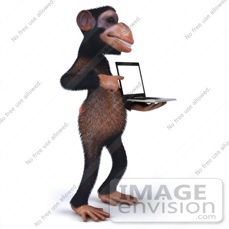 #43436 Royalty-Free (RF) Illustration of a 3d Chimpanzee Mascot Holding A Laptop - Version 3 by Julos