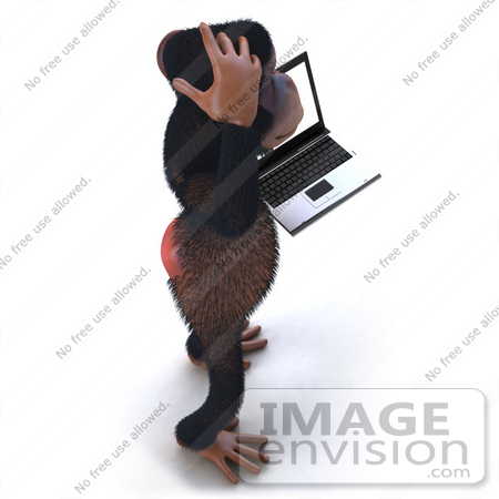 #43437 Royalty-Free (RF) Illustration of a 3d Chimpanzee Mascot Holding A Laptop - Version 9 by Julos