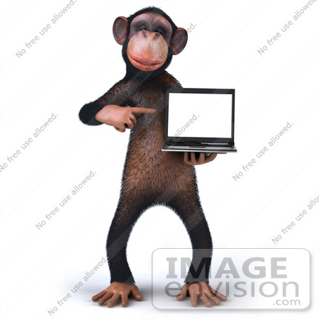 #43438 Royalty-Free (RF) Illustration of a 3d Chimpanzee Mascot Holding A Laptop - Version 2 by Julos