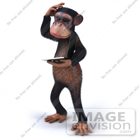 #43439 Royalty-Free (RF) Illustration of a 3d Chimpanzee Mascot Holding A Laptop - Version 7 by Julos
