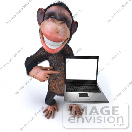 #43441 Royalty-Free (RF) Illustration of a 3d Chimpanzee Mascot Holding A Laptop - Version 4 by Julos