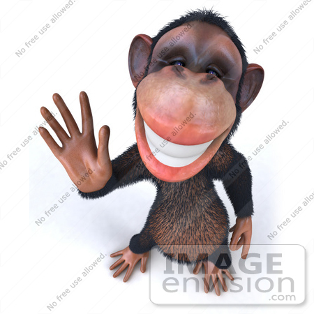 #43443 Royalty-Free (RF) Illustration of a 3d Chimpanzee Mascot Waving - Pose 3 by Julos