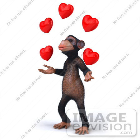 #43445 Royalty-Free (RF) Illustration of a 3d Chimpanzee Mascot Juggling Hearts - Version 2 by Julos