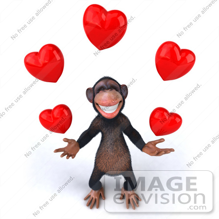 #43446 Royalty-Free (RF) Illustration of a 3d Chimpanzee Mascot Juggling Hearts - Version 3 by Julos
