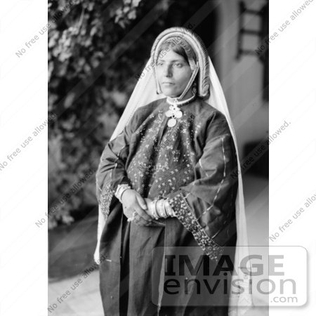 #43452 RF Stock Photo Of A Black And White Portrait Of A Standing Ramallah Woman by JVPD