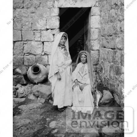 #43455 RF Stock Photo Of Two Black And White Ramallah Peasant Women Near A Doorway by JVPD