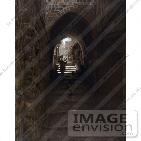 #43481 RF Stock Photo Of A Stone Arch And Steps Through A Street Alley In Jerusalem, Israel by JVPD