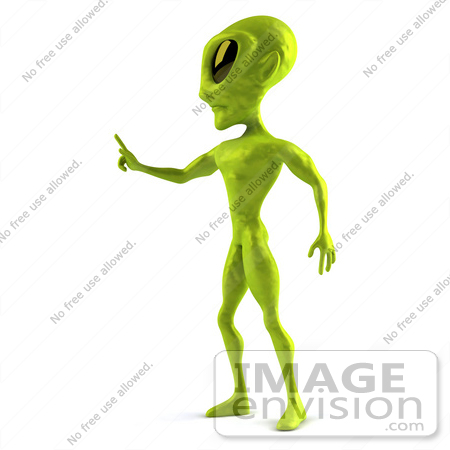 #43512 Royalty-Free (RF) Illustration of a 3d Green Alien Facing Left And Holding Up A Finger by Julos