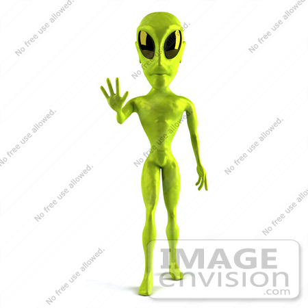 #43519 Royalty-Free (RF) Illustration of a 3d Green Alien Facing Front And Holding Out A Hand by Julos