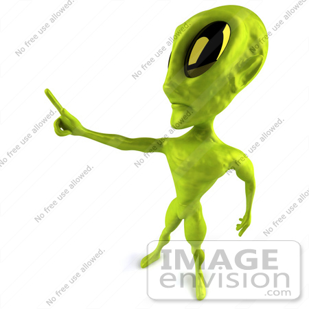 #43525 Royalty-Free (RF) Illustration of a 3d Green Alien Holding Out One Finger by Julos