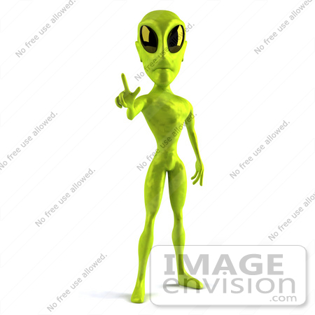 #43526 Royalty-Free (RF) Illustration of a 3d Green Alien Facing Front And Holding Up A Finger by Julos