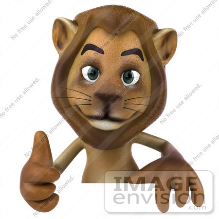 #43527 Royalty-Free (RF) Illustration of a 3d Lion Mascot Giving The Thumbs Up And Standing Behind A Blank Sign by Julos