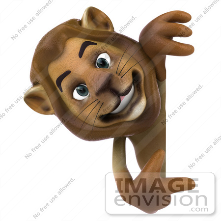 #43539 Royalty-Free (RF) Illustration of a 3d Lion Mascot Pointing To And Looking Around A Blank Sign by Julos
