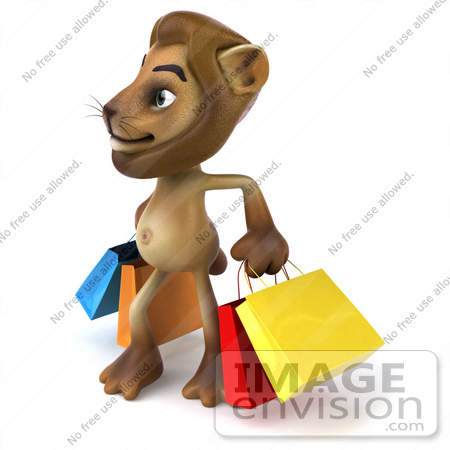 #43553 Royalty-Free (RF) Illustration of a 3d Lion Mascot Carrying Shopping Bags - Pose 2 by Julos